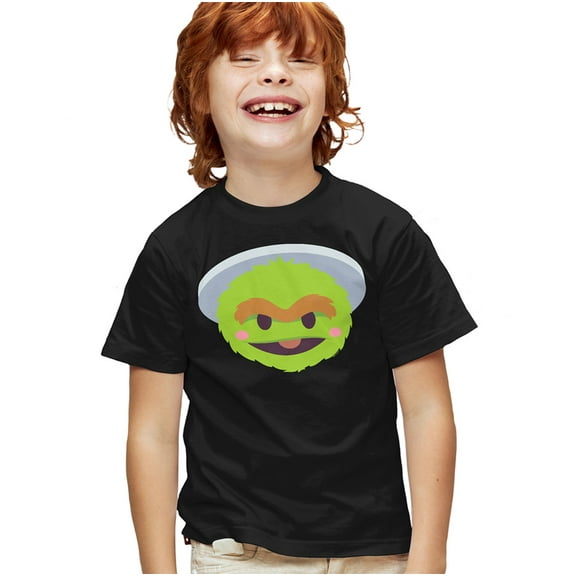 Sesame Street Oscar The Grouch Kawaii Face Kids T Shirt for Youth Boys and Girls, Black, Medium