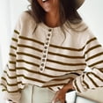 thumbnail image 5 of Ladies Casual Long Sleeve Striped Pullover Top, Round Neck Raglan Sleeve Sweater, Loose Fit Crew Neck Sweatshirt, Chunky Button Up Pullover Knit Top（L）, 5 of 5