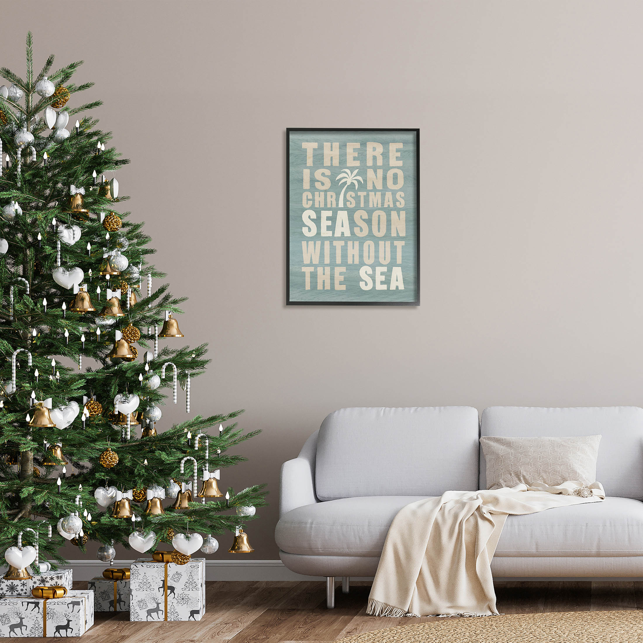 No Christmas Season Without Sea Phrase Holiday Graphic Art Black Framed Art Print Wall Art