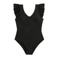 thumbnail image 2 of Toddler Swimsuit Girl Girl's Ruffle Deep V One Piece Swimsuits with Tummy Control Girls' Swimwear Black 7-8 Years, 2 of 6