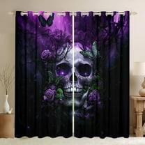 Castle Fairy Abstract Skull Curtains Pack of 2 (42x84 Each) for Adults Boys Girls,Chic Floral Flowers Butterflies Curtains Blackout,Vintage Gothic Style Bedroom Curtains,Microfiber Bedroom Decor