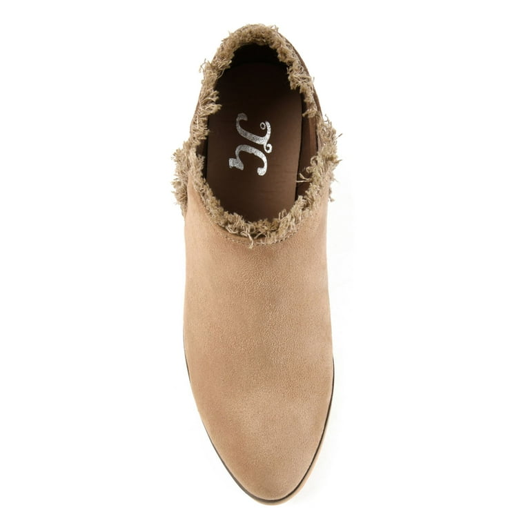 JOURNEE COLLECTION Womens Beige Fringed Cushioned Moxie Almond Toe Block Heel Slip On Booties 5.5