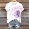 thumbnail image 5 of vigerkar Dandelion Graphic Floral T-Shirt Women Casual Summer Boho Tops Holiday Wildflowers Tee Shirts (Purple, L), 5 of 7