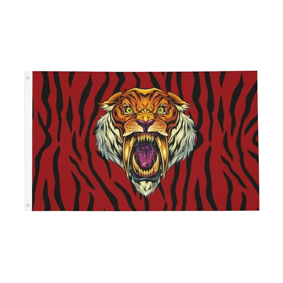 Saber Toothed Tiger Pattern Flag 3x5 Ft Outdoor Indoor With Grommet Garden Yard Banner Decorative Sign