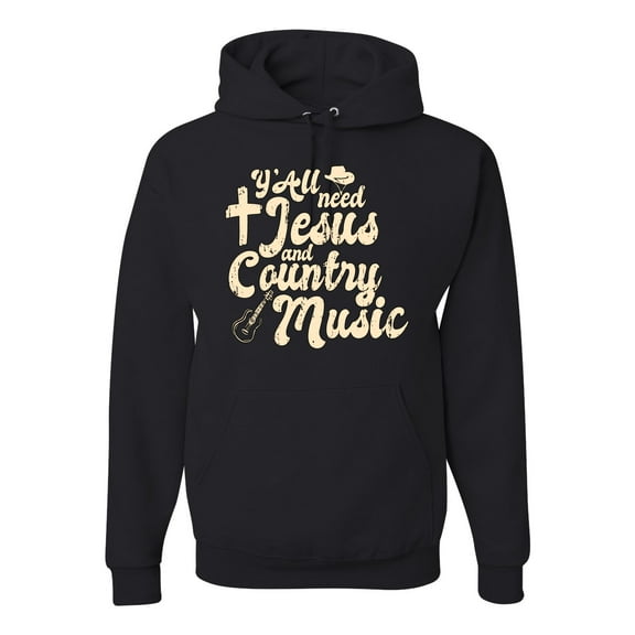 Wild Bobby, Y'all Need Jesus & Country Music, Pop Culture, Unisex Graphic Hoodie Sweatshirt, Black, Small