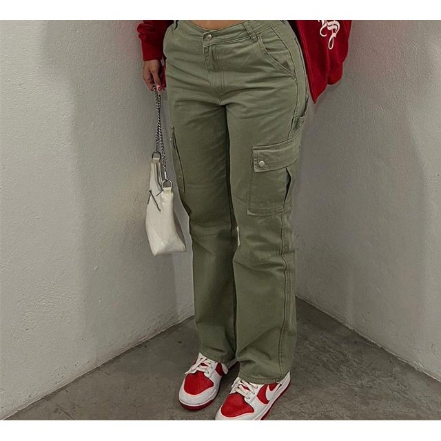 Mono de mujer de color sólido europeo y americano, pantalones casuales de cintura alta con múltiples bolsillos, de moda y a la moda, que combinan con todo