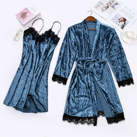 

QIPOPIQ Pajamas for Women Clearance Sexy Two-piece Lace Velvet Solid Color Lace Two-piece Plus Size Sleepwear Reduced Price!