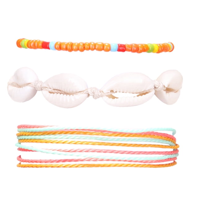 3 Pcs Chevilles Bohémiennes Fil de Cire Tissée Chevilles de Plage Perles Cheville (Orange)