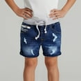 thumbnail image 2 of LIIPEE Boys Ripped Jean Shorts Stretch Elastic Waist Drawstring Letter Embroidered Denim Shorts With Pockets Child Casual Travel Distressed Shorts,Bu1,9-10 Years, 2 of 7
