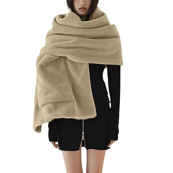 HNMKIU and Shawls for Women Casual Lamb Wool Large Pocket Warm Wrap Scarf Suitable for Outdoor and Home Use with Khaki,One Size