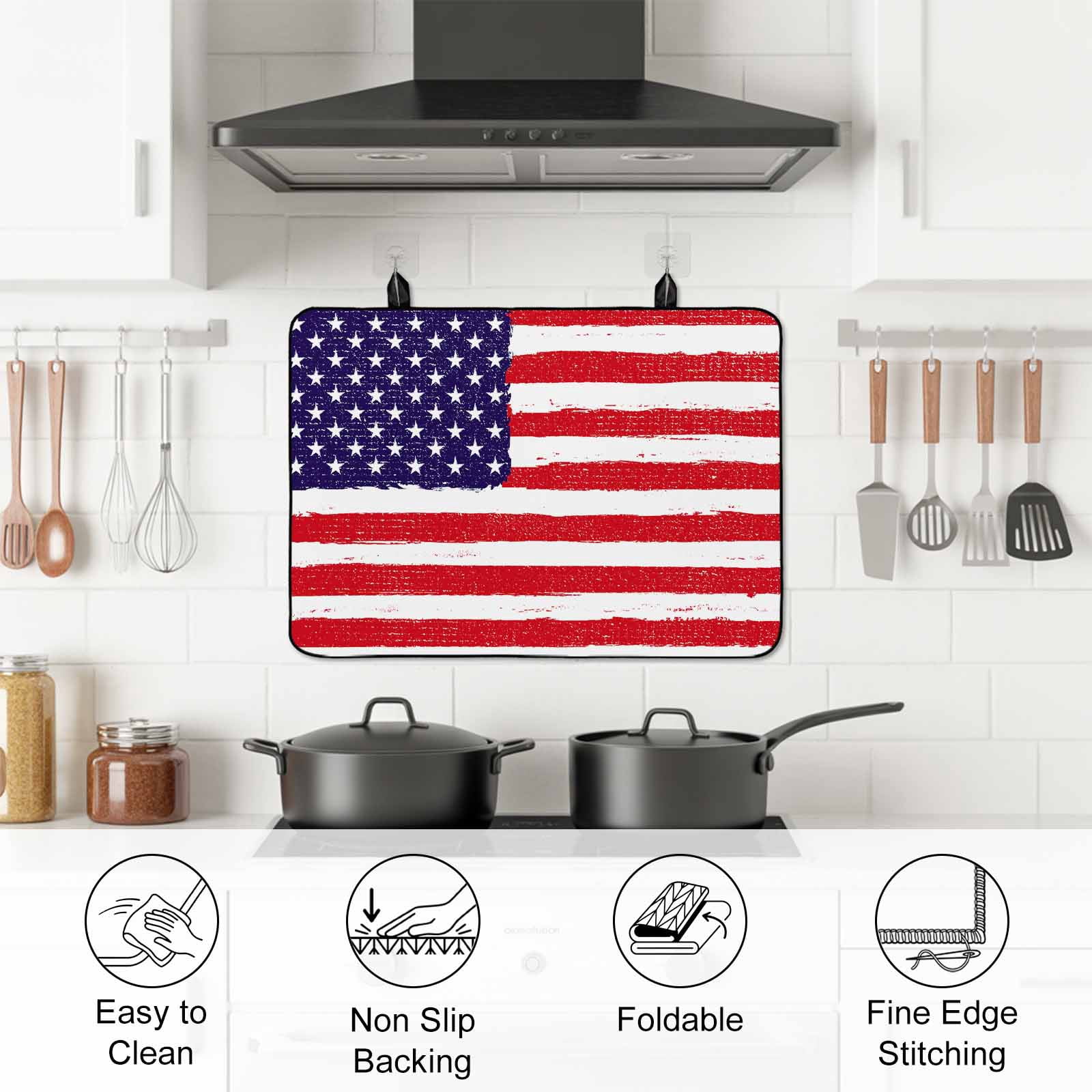 American Flag Stove Top Cover for Electric Stove, Heat-proof & Non Slip Glass Top Stove Cover Protector, Retro Rustic Stars And Stripes US Flag Kitchen Flat Cooktop Rubber Mat 24x21 Inches