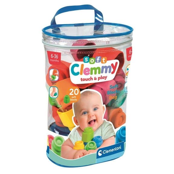 Clementoni Baby Soft Blocks Clemmy Bag - 20 Colorful Blocks for Toddlers