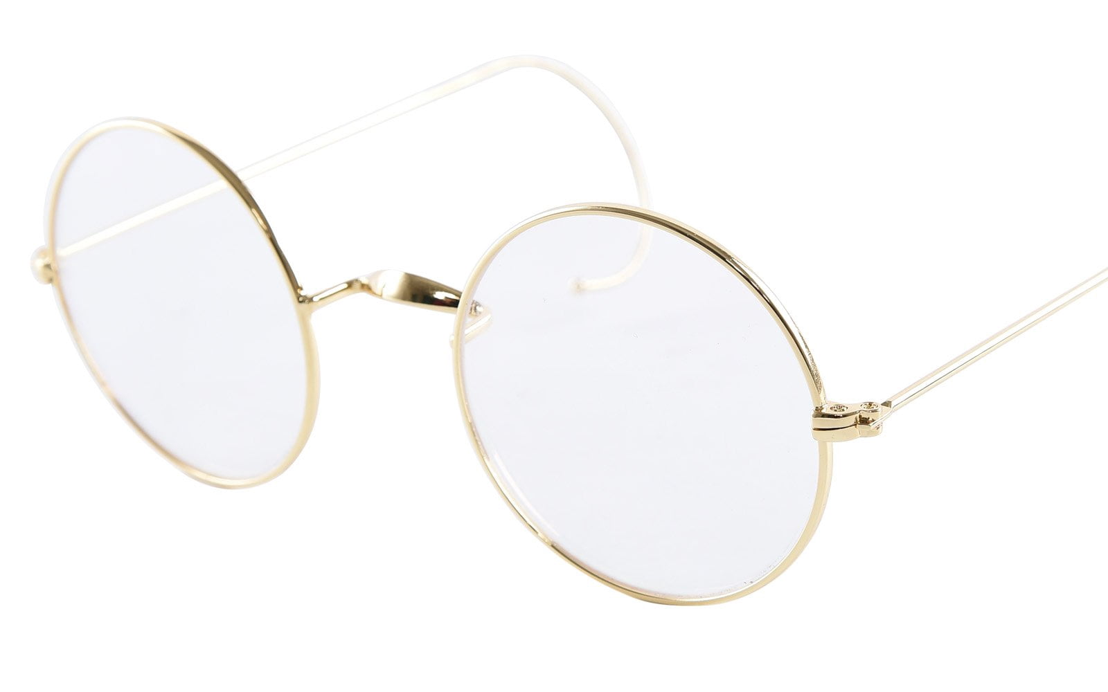Blue Light Blocking Reading Glasses, Retro Mid Large Round Wire Rim Glasses Readers with Cable Temple No Nose Pads