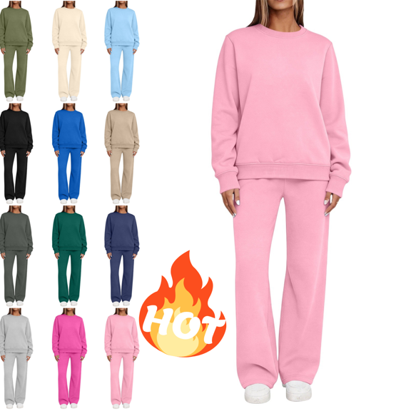 Mifsaly Womens Sweatsuits 2 Piece Set Versized Long Sleeve Sweatshirt and Wide Leg Sweatpants Comfortable Relaxed Fit Fall Winter Matching Lounge Outfits Pink,XXL