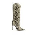 thumbnail image 2 of Schutz Maryana Welt Animal Cowhide Leather Pointed Toe Tall Stiletto Heel Boots (Natural Snake, 5.5), 2 of 5