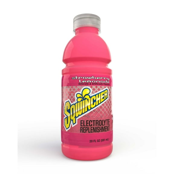 Sqwincher 20 oz Wide Mouth Ready to Drink Electrolyte Replacement Bottle, Strawberry Lemonade 030536-SL Case of 24