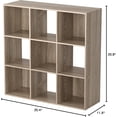 thumbnail image 3 of HYJY 9 Cube Open Shelf Bookcase, 3 x 3 Storage Organizer Shelf with 5 Removable Back Panels Wood Bookshelf System Display Rack for Home, Office, Bedroom, Living Room, Oak, 3 of 13