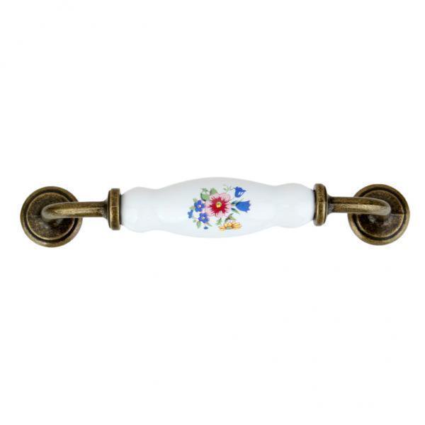 Luzkey 10xFlower Pattern Ceramic Cabinet Cupboard Door Handles Pull Pitch Hole 128mm