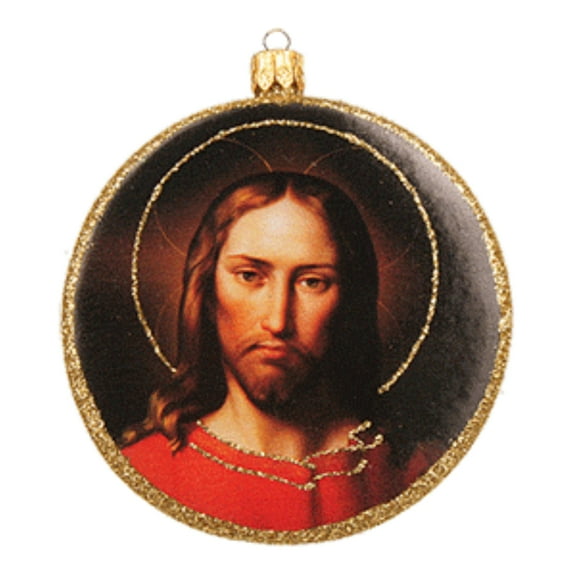 Jesus Christ Disk Icon Polish Glass Christmas Ornament Christianity Religious