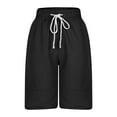 thumbnail image 4 of MIUOWANP Women's Elastic Waist Shorts with Pockets Solid Color Drawstring Waist and Wide Legged Shorts Size XL(10)Black, 4 of 7