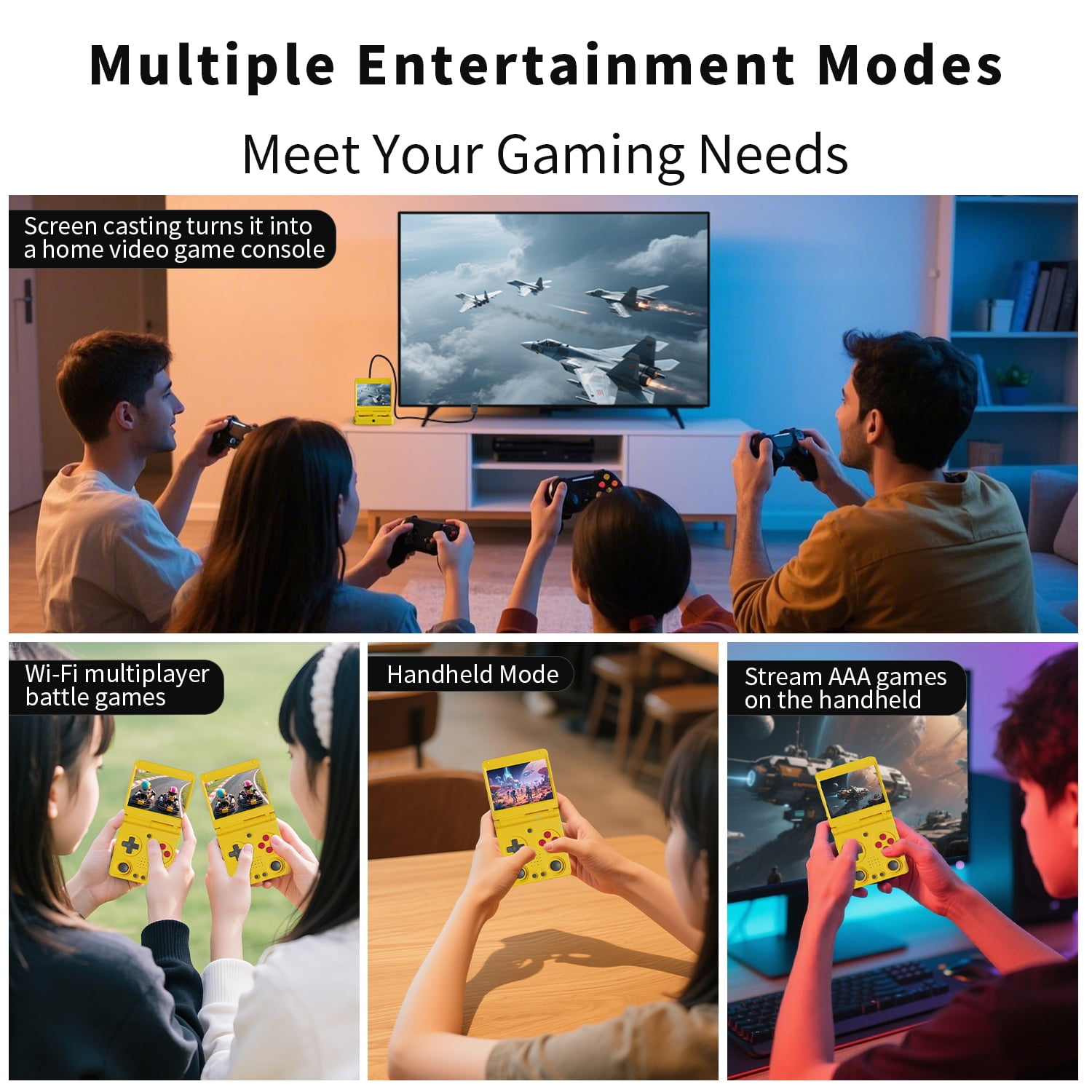 RG34XXSP Handheld Game Console,3300 mAh Battey,3.4 inch Screen Support 30+ Simulators 5G WiFi Bluetooth HD Indigo Yellow