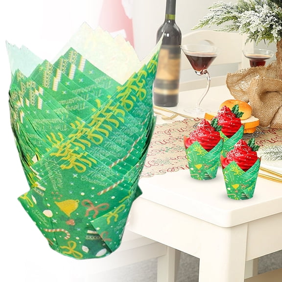 Clearance Under $1 Christmas Cupcake Liners – 50-Pack Standard Size Greaseproof Baking Cups with Festive Holiday Patterns for Baking, Parties & Treat Packaging (Style 4)