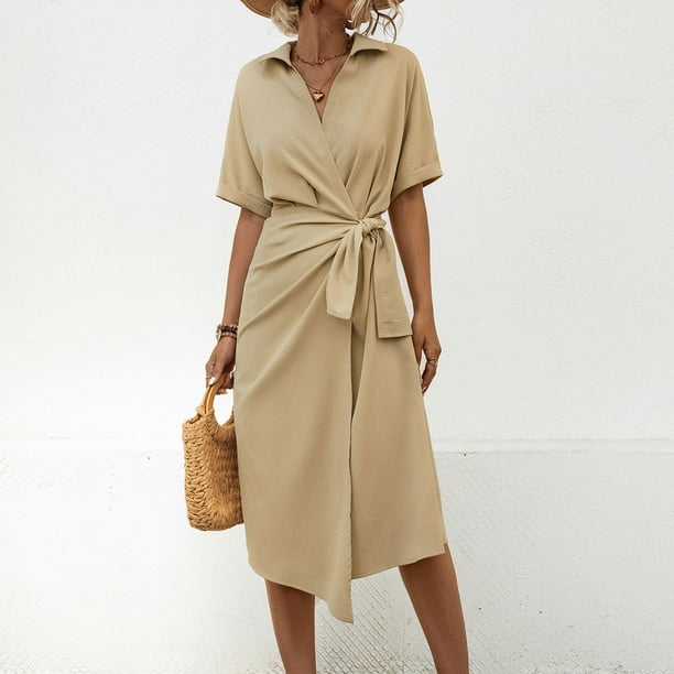 chinese dress ladies Puff Sleeve Linen Dress Vilnius in Pastel Brown main image 0