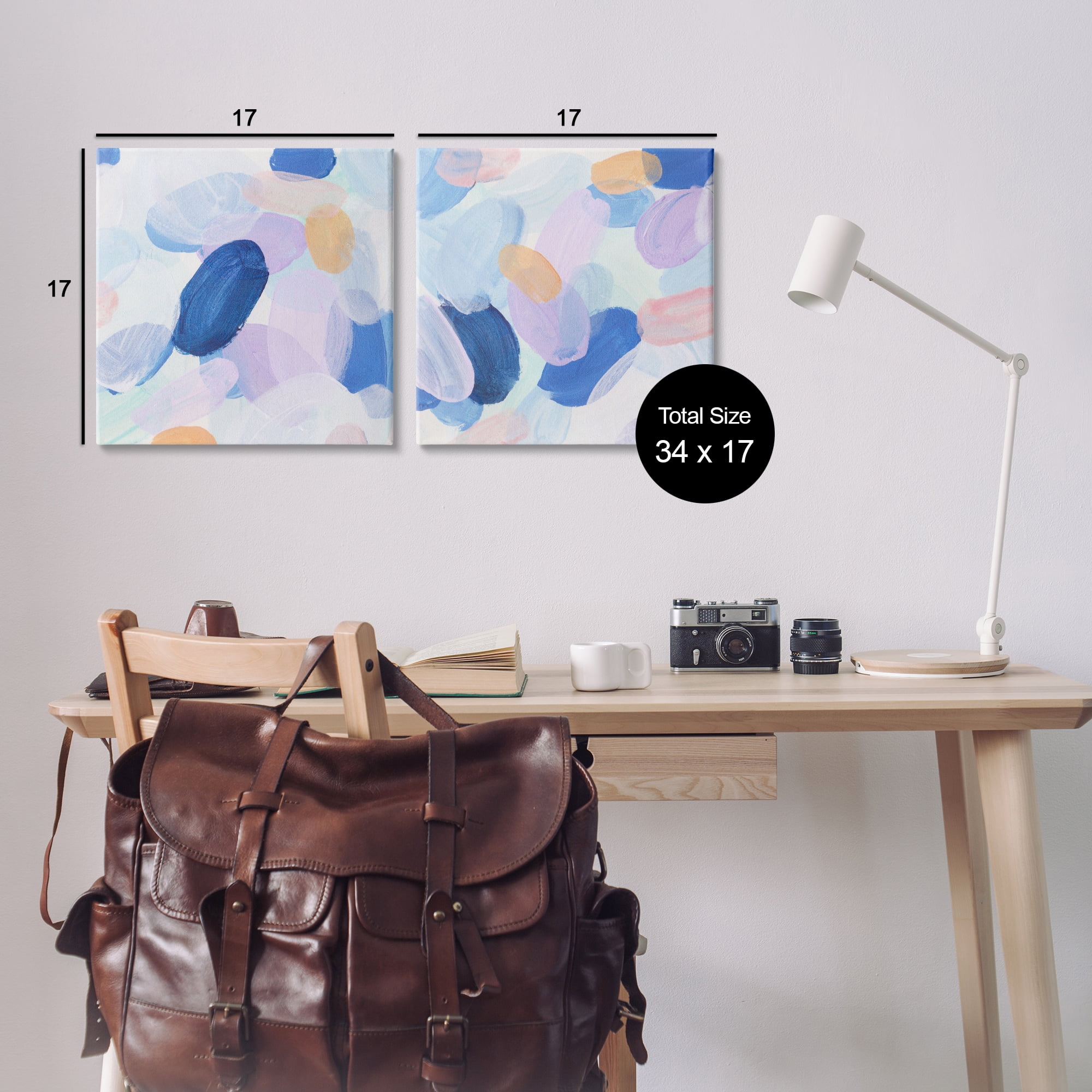 Stupell Industries Oval Lavender Blue Abstract Abstract Painting Wrapped Canvas Art Print Wall Art, 17 x 17, Set of 2