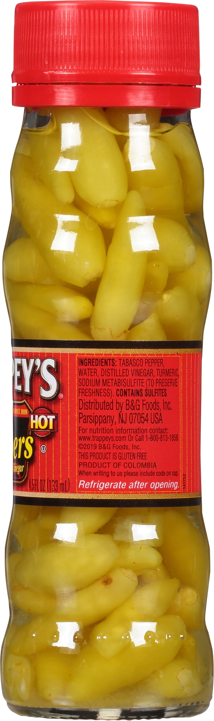 (6 pack) Trappey's Hot Peppers in Vinegar, 4.5-Ounce Glass Bottle
