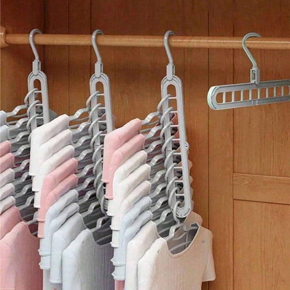 LJing Grey Rotatable Clothes Hangers, 9-Hole Space Saving Racks 3Pcs