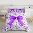 thumbnail image 2 of Feelyou Dreamy Purple Bowknot Full Size Comforter Sets for Kid, Spring Flower Floral Bedding Comforter Set, Western Fashion Style Reversible Bedding Sets, Lightweight Room Decor, 3-Piece, 2 of 8