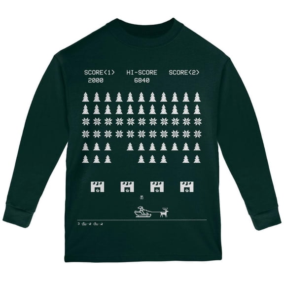 Classic Arcade Game Ugly XMAS Sweater Forest Youth Long Sleeve T-Shirt - Youth Large