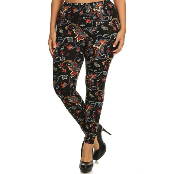 Floral/abstract Print, Full Length Leggings In A Slim Fitting Style With A Banded High Waist