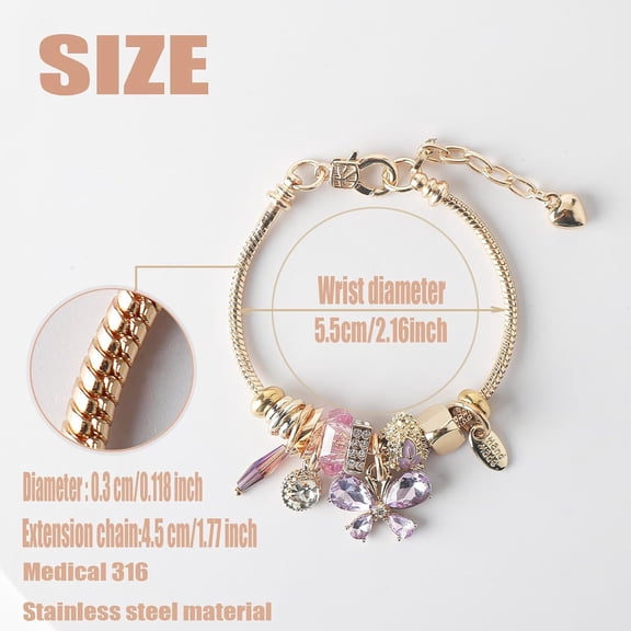 DASAW-Charm Bracelets for teen girls exquisite cute cartoon friendship bracelet Gold Stainless Steel Bangle birthday Gift box Adjustable little girls kids jewelry holiday gifts