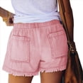thumbnail image 2 of Pantalones Cortos Vaqueros Elásticos de Cintura Media para Mujer, de Verano, Informales, con Bolsillos. Rosa S, 2 of 7