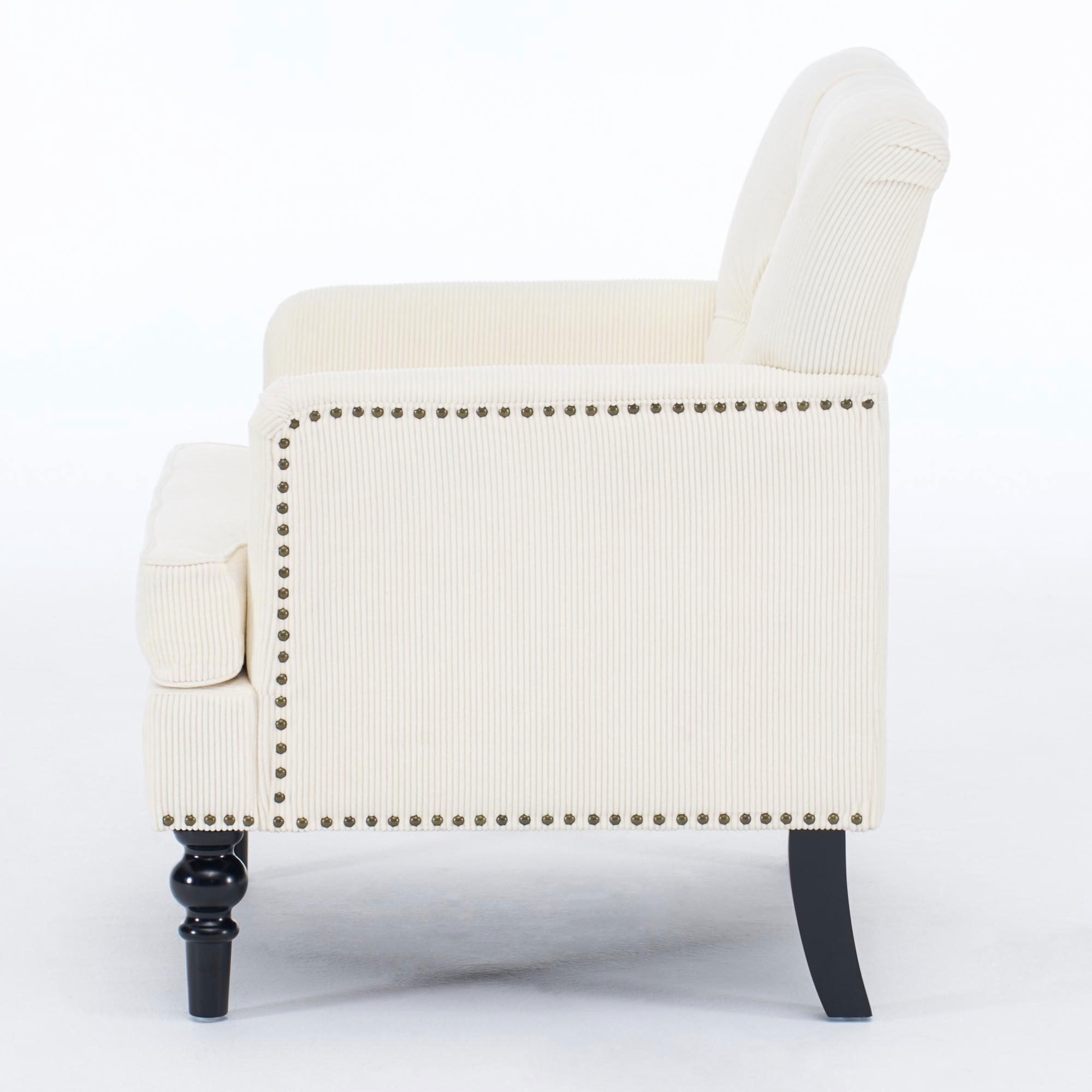 MAYEERTY Tufted Corduroy Accent Chair, Mid Century Upholstered Armchair with Rubber Wood Legs, for Living Room Bedroom Reading Nook