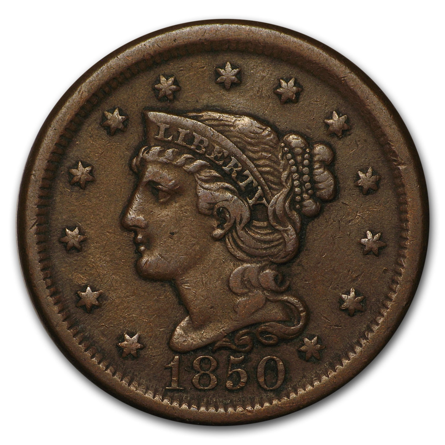 1850 Large Cent XF Walmart value-of-1850-20-liberty-double-eagle-sell-rare-coins