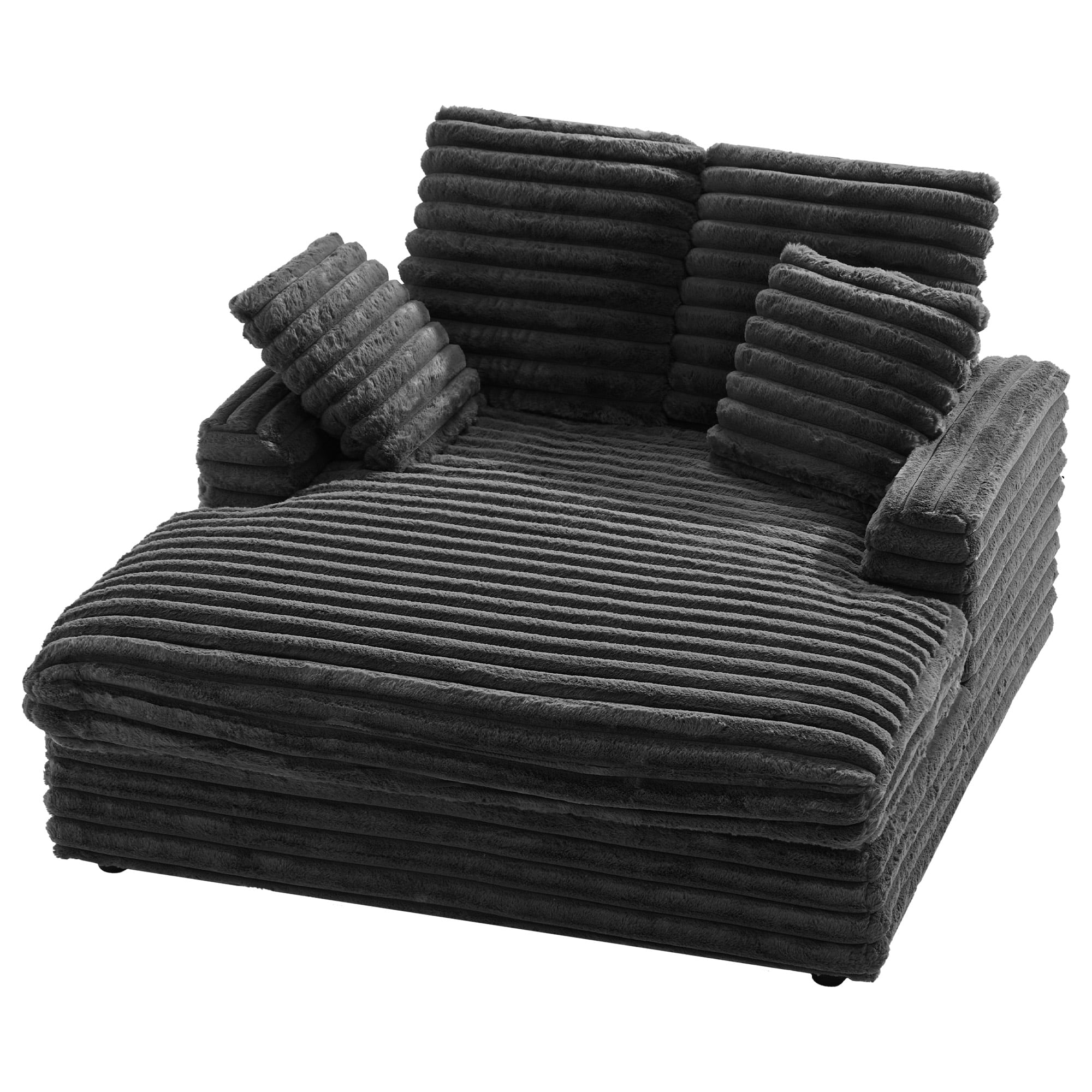 Gelloan Oversized Chaise Lounge Chair Indoor, Upholstered Sofa Bed with Throw Pillows and Armrests, Sleeper Chair for Living Room, Bedroom,Grey,Corduroy