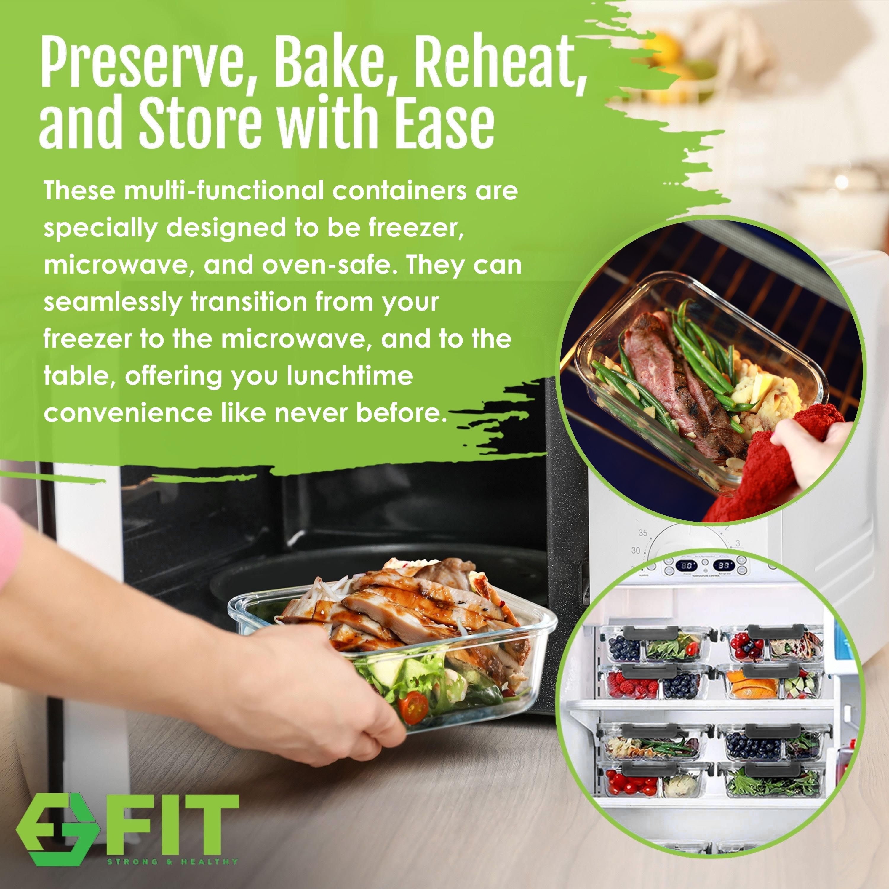 1 & 2 & 3 Compartment Glass Meal Prep Containers (3 Pack, 35 Oz)- Food Storage Containers with BLACK Lids, Portion Control, BPA Free, Microwave, Oven and Dishwasher Safe, Airtight, Leakproof