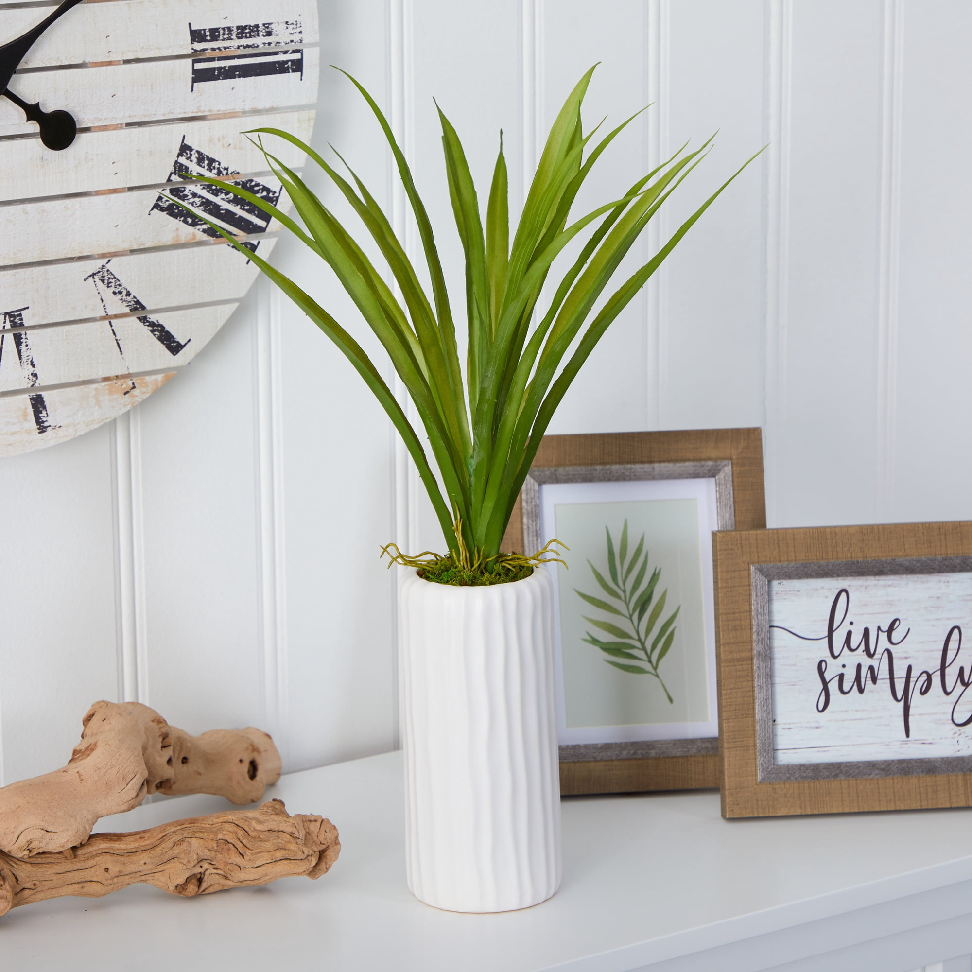 Nearly Natural 19in. Grass Artificial Plant in White Planter