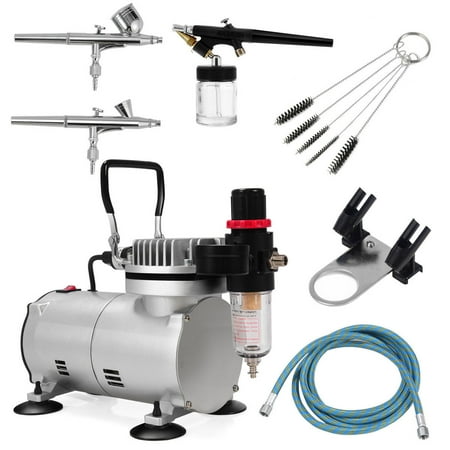Costway 3 Airbrush Compressor Kit Dual-Action Spray Air Brush Set Tattoo Nail (Best Airbrush For Nails)