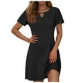 thumbnail image 4 of vigerkar Women's Casual A-Line Dresses Summer Floral Tshirt Dress Short Sleeve Mini Dress Flowy Sundresses Black, 3XL, 4 of 9