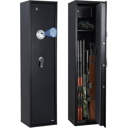IdeaHouse Gùn Safe for Rīfles & Pīstols No Assembly Required Biometric Fingerprint Gùn Cabinet with Combination Lock Quick Access Security Safe with Alarm & Removable Shelf