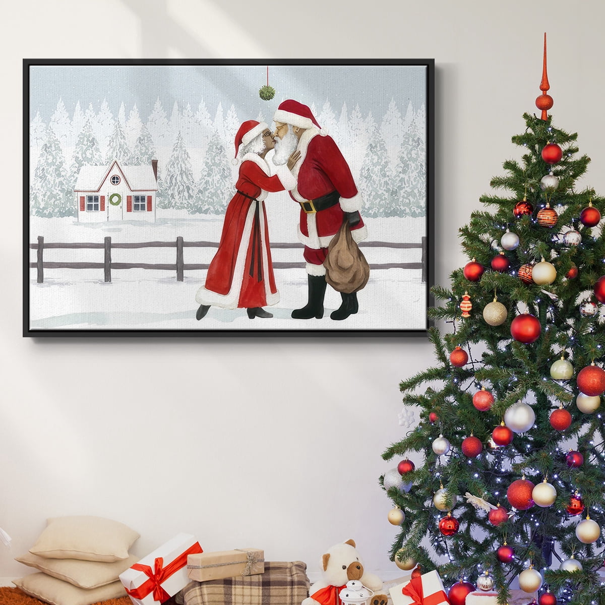 Christmas Love Collection A - Framed Gallery Wrapped Holiday Canvas - 25 x 37 - Black Frame