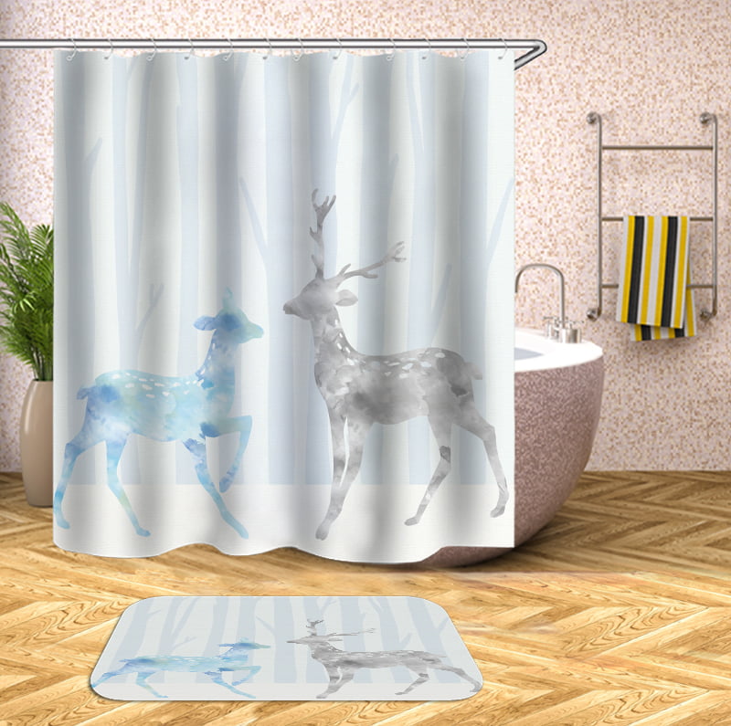 Deer group Shower Curtain Bathroom Decor Waterproof Fabric Polyester 12Hooks NEW 