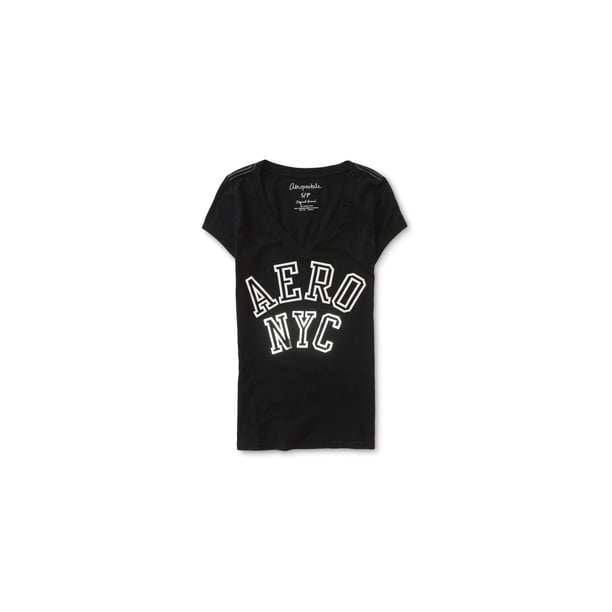 Camiseta adornada Aeropostale con logotipo de contorno de bloque para mujer negro grande