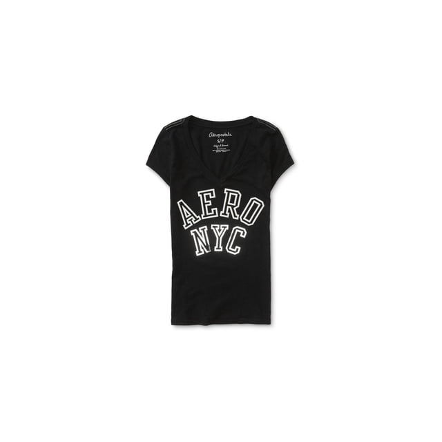 Aeropostale - Camiseta adornada con logotipo de contorno de bloque para mujer, negro, extragrande Aeropostale Camiseta adornada