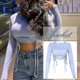 thumbnail image 2 of Women's Shirts Long Sleeves Slim Tee Drawstring Design Open Navel Tops For Spring Summer Party Club, 2 of 5