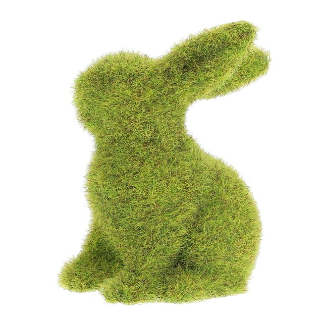Decoración de conejo de Pascua con musgo, estatua de conejo flocado, hermosa decoración de escritorio