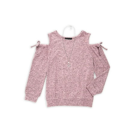 - Cold Shoulder Sweater Knit Top with Necklace (Big Girls)